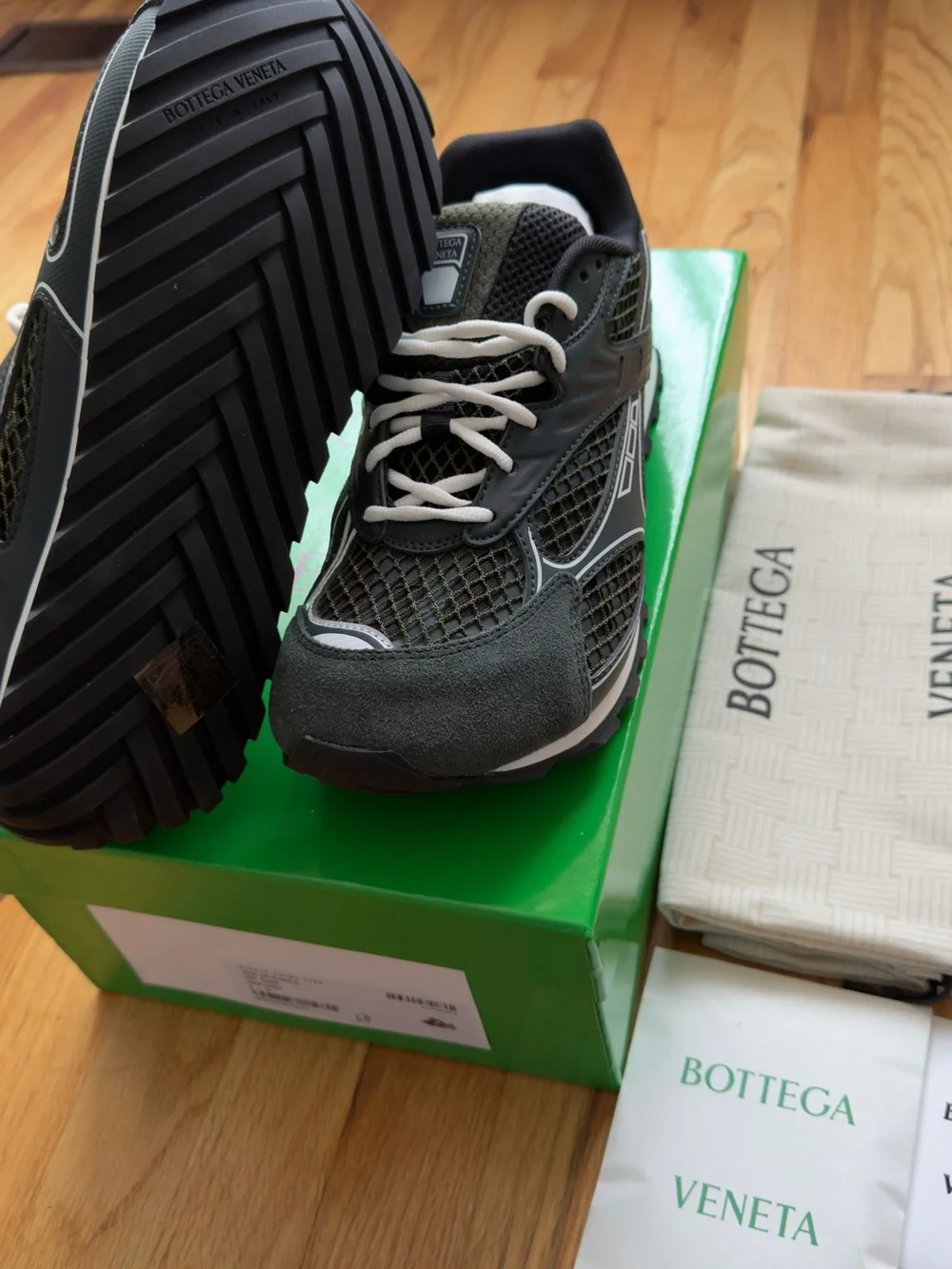 Bottega Veneta Black and Olive Green Men's Mesh Runner
